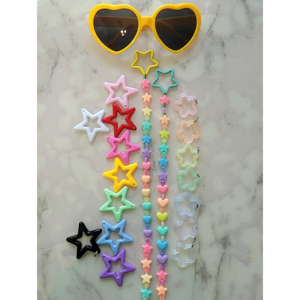 3pc rainbow glow Pastel Silicon lariat drop star Necklace - Picture 6 of 9